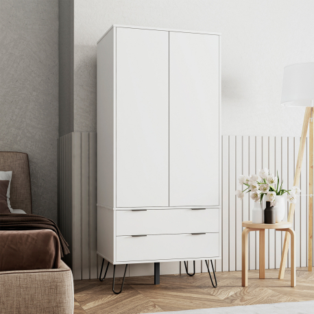 362521 - Roupeiro CASSIE com 2 portas e 2 gavetas - Branco e Preto 362521 - Roupeiro CASSIE com 2 portas e 2 gavetas - Branco e Preto