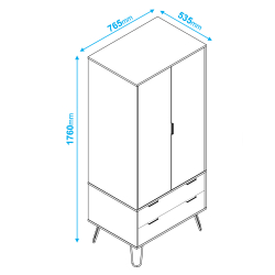 362521 - Roupeiro CASSIE com 2 portas e 2 gavetas - Branco e Preto 362521 - Roupeiro CASSIE com 2 portas e 2 gavetas - Branco e Preto