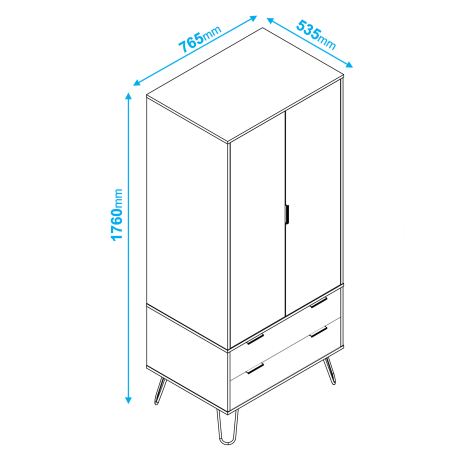 362521 - Roupeiro CASSIE com 2 portas e 2 gavetas - Branco e Preto 362521 - Roupeiro CASSIE com 2 portas e 2 gavetas - Branco e Preto