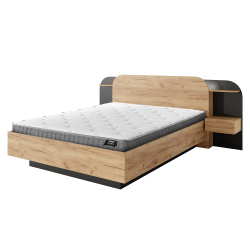 Pack cama de casal DORIAN + Colchão HOMYSLEEP ETERNO - Carvalho e Preto, Tamanho - 160 x 200 cm