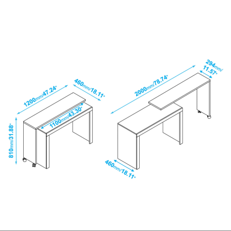 Secretária giratória ANDY - Branco mate Secretária giratória ANDY - Branco mate