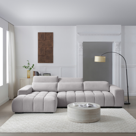 Sofá chaise longue BRISBANE - Cinzento Claro [OTE-SEA-451-Light Grey]