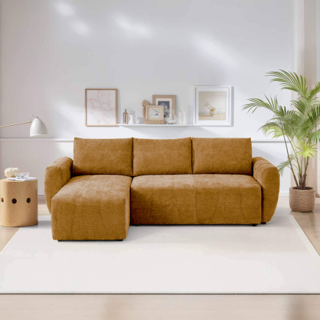 Sofá chaise longue reversível MOLITA com cama e baú - Mostarda Sofá chaise longue reversível MOLITA com cama e baú - Mostarda