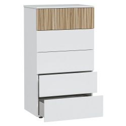 Camiseiro ETHNA com 5 gavetas - Branco Gelo e Carvalho Natura Camiseiro ETHNA com 5 gavetas - Branco Gelo e Carvalho Natura