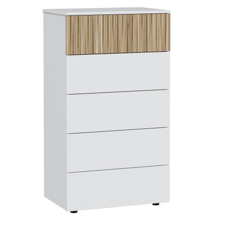 Camiseiro ETHNA com 5 gavetas - Branco Gelo e Carvalho Natura Camiseiro ETHNA com 5 gavetas - Branco Gelo e Carvalho Natura