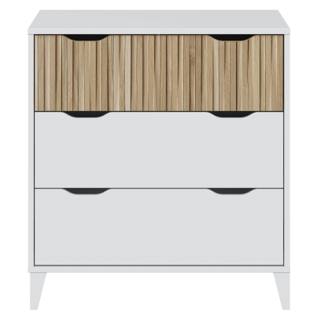 Cómoda NOITE com 3 gavetas - Branco e Carvalho Cómoda NOITE com 3 gavetas - Branco e Carvalho