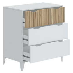 Cómoda NOITE com 3 gavetas - Branco e Carvalho Cómoda NOITE com 3 gavetas - Branco e Carvalho