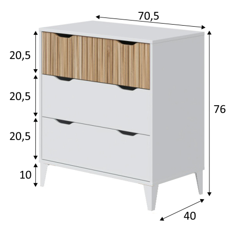 Cómoda NOITE com 3 gavetas - Branco e Carvalho Cómoda NOITE com 3 gavetas - Branco e Carvalho