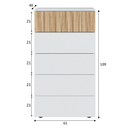 Camiseiro ETHNA com 5 gavetas - Branco Gelo e Carvalho Natura Camiseiro ETHNA com 5 gavetas - Branco Gelo e Carvalho Natura