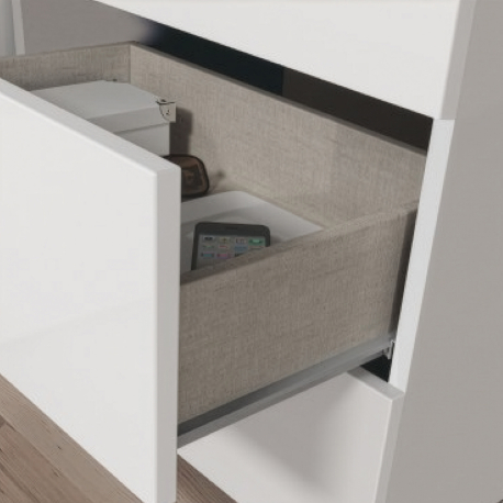 Camiseiro ETHNA com 5 gavetas - Branco Gelo e Carvalho Natura Camiseiro ETHNA com 5 gavetas - Branco Gelo e Carvalho Natura