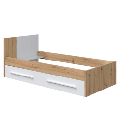 Cama de solteiro NOA com gavetas - Carvalho e branco