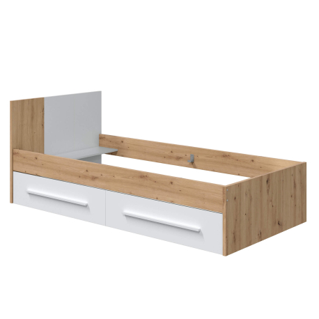 Cama de solteiro NOA com gavetas - Carvalho e branco