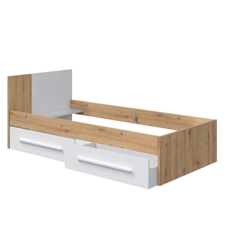 Cama de solteiro NOA com gavetas - Carvalho e branco