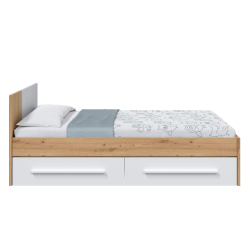 Cama de solteiro NOA com gavetas - Carvalho e branco