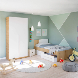 Cama de solteiro NOA com gavetas - Carvalho e branco