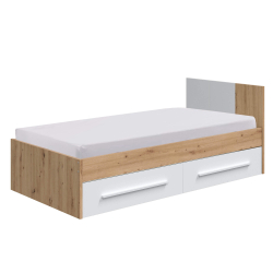 Cama de solteiro NOA com gavetas - Carvalho e branco