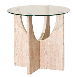 Mesa de apoio redonda PIETRA em vidro - Travertino Bege