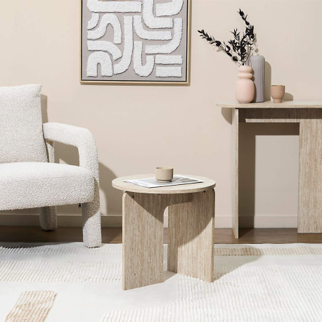 Mesa de apoio redonda PIETRA (45cm) - Travertino Bege