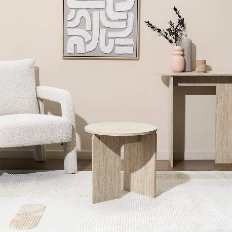 Mesa de apoio redonda PIETRA (45cm) - Travertino Bege