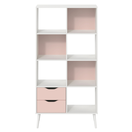 Estante DREAM com 2 gavetas - Rosa Claro e Branco