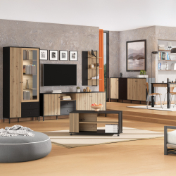 Estante suspensa CORREZE com 3 prateleiras - Carvalho Artesanato e Preto Mate