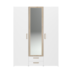 Roupeiro DREAM com 3 portas, 2 gavetas e espelho - Branco e Carvalho