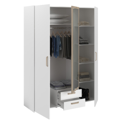 Roupeiro DREAM com 3 portas, 2 gavetas e espelho - Branco e Carvalho
