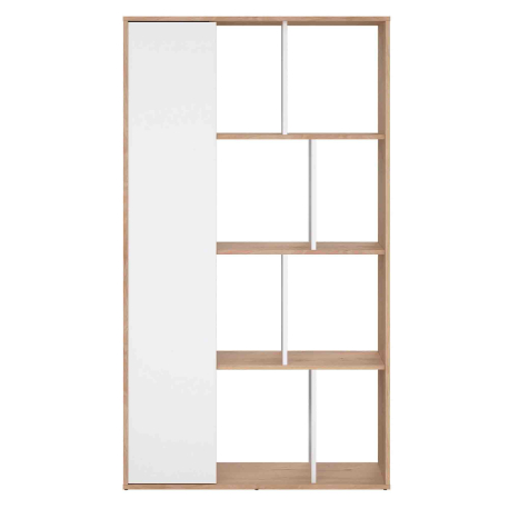 Estante PENEDA com 1 porta e 6 prateleiras - branco e carvalho Estante PENEDA com 1 porta e 6 prateleiras - branco e carvalho