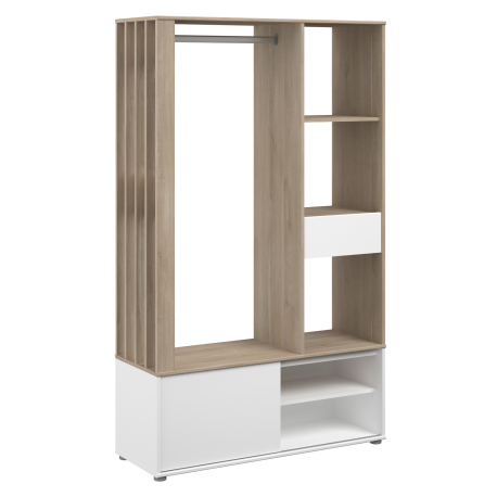 Móvel de entrada GHOST com bengaleiro - Carvalho e branco Móvel de entrada GHOST com bengaleiro - Carvalho e branco