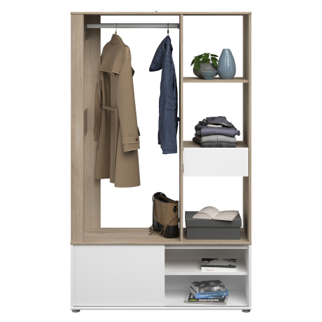 Móvel de entrada GHOST com bengaleiro - Carvalho e branco Móvel de entrada GHOST com bengaleiro - Carvalho e branco