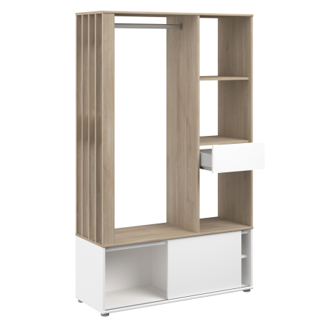 Móvel de entrada GHOST com bengaleiro - Carvalho e branco Móvel de entrada GHOST com bengaleiro - Carvalho e branco