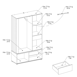 Móvel de entrada GHOST com bengaleiro - Carvalho e branco Móvel de entrada GHOST com bengaleiro - Carvalho e branco