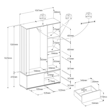 Móvel de entrada GHOST com bengaleiro - Carvalho e branco Móvel de entrada GHOST com bengaleiro - Carvalho e branco