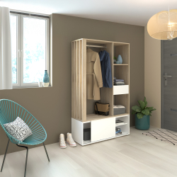 Móvel de entrada GHOST com bengaleiro - Carvalho e branco Móvel de entrada GHOST com bengaleiro - Carvalho e branco