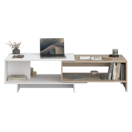 Mesa de centro extensível VIGO (120-160cm) - Branco e Carvalho