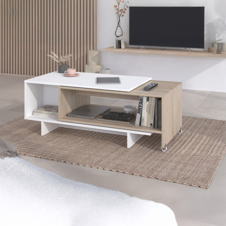 Mesa de centro extensível VIGO (120-160cm) - Branco e Carvalho
