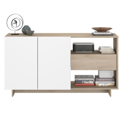 Aparador MAELLE com 2 portas e 1 gaveta - Carvalho e Branco