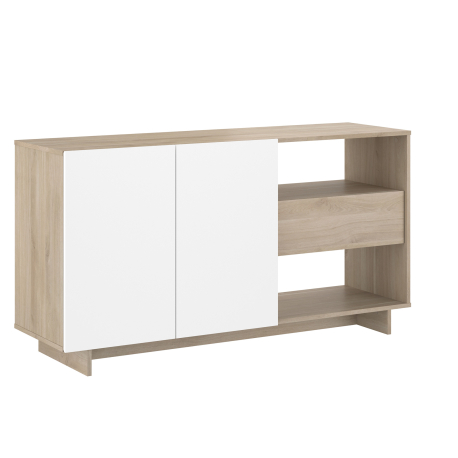 Aparador MAELLE com 2 portas e 1 gaveta - Carvalho e Branco