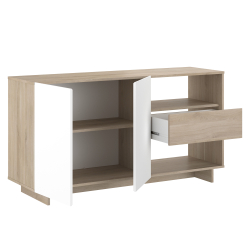 Aparador MAELLE com 2 portas e 1 gaveta - Carvalho e Branco