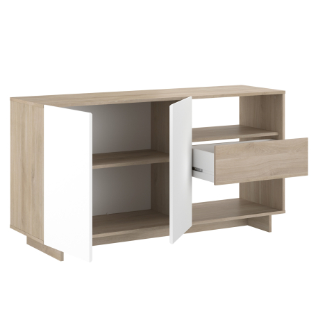 Aparador MAELLE com 2 portas e 1 gaveta - Carvalho e Branco