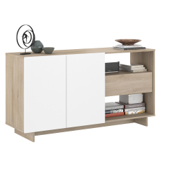 Aparador MAELLE com 2 portas e 1 gaveta - Carvalho e Branco