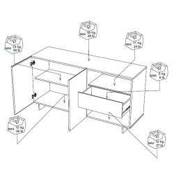 Aparador MAELLE com 2 portas e 1 gaveta - Carvalho e Branco