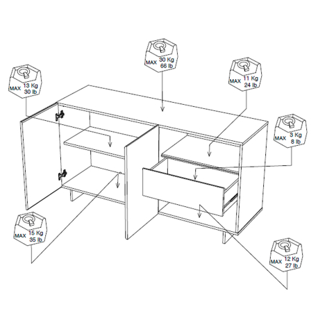 Aparador MAELLE com 2 portas e 1 gaveta - Carvalho e Branco