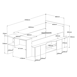 Cama alta CLEO com secretária - Branco Mate e Carvalho