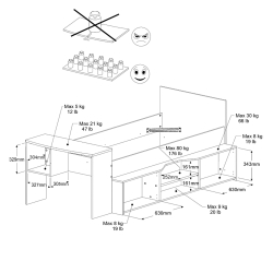 Cama alta CLEO com secretária - Branco Mate e Carvalho