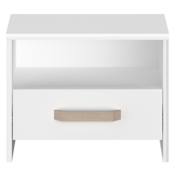 Mesa de cabeceira DREAM com 1 gaveta - Branco Mate e Carvalho