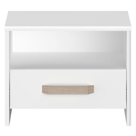 Mesa de cabeceira DREAM com 1 gaveta - Branco Mate e Carvalho