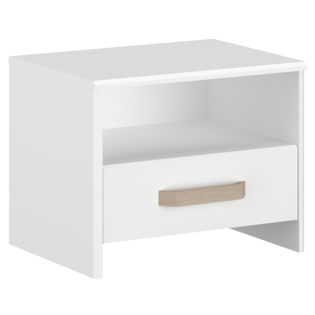 Mesa de cabeceira DREAM com 1 gaveta - Branco Mate e Carvalho