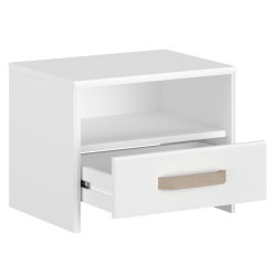 Mesa de cabeceira DREAM com 1 gaveta - Branco Mate e Carvalho