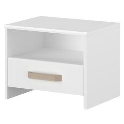 Mesa de cabeceira DREAM com 1 gaveta - Branco Mate e Carvalho